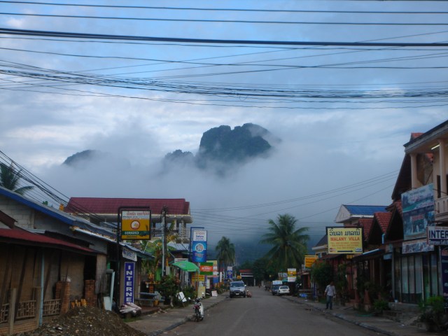 Clouded karst mountains around Vang Vieng