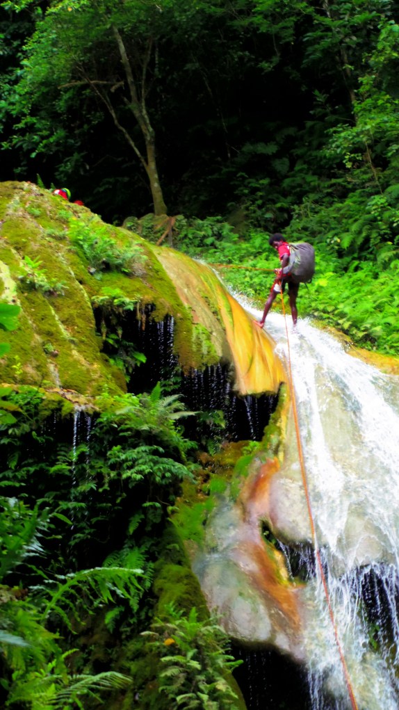 Descending the falls, barefoot