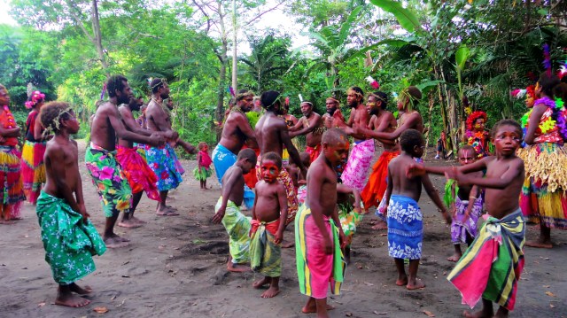 The villagers in their colourful garb