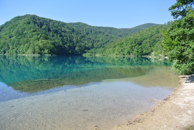 Strolling alongside the pristine lakes