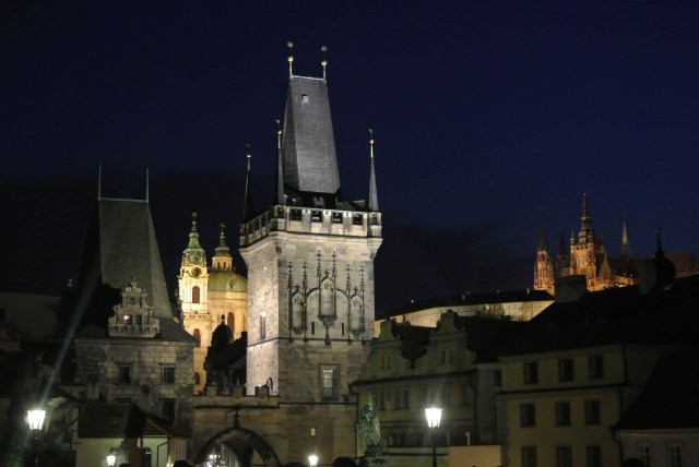 Some places look even better at night: Charles Bridge looking up towards Prague Castle