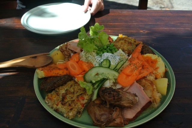 A Bohemian feast: Smoked Rabbit, Millet cakes, cured meats and salad