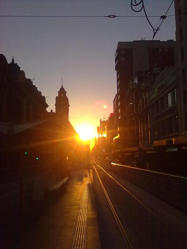 A Melbourne sunset on Flinders Street
