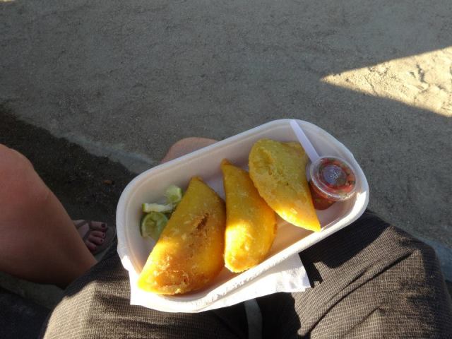 Empanadas with lime and salsa. Deep fried goodness
