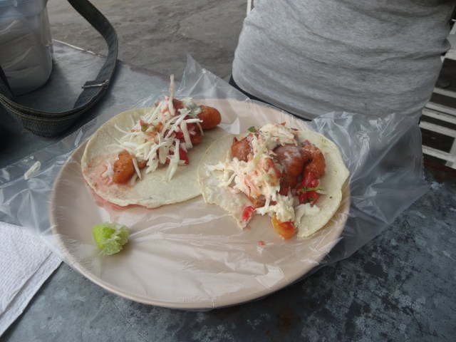 Our first sample of the Tacos Pescado outside the pension