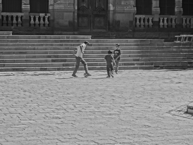 Local boys enjoying a morning kick-about