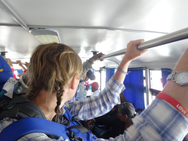 Squeezed into our much smaller bus. Shortly, it became very dark for our 10 minute journey through a mountain...