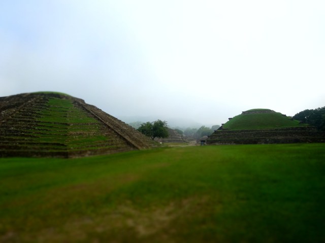 First visitors for the day with the site shrouded in mist...
