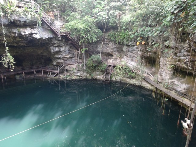 On this hot day, this gorgeous cenote was oddly quiet