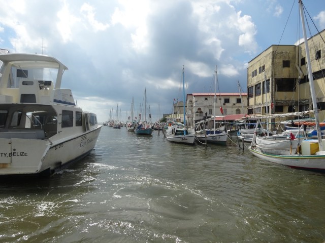 Arriving in the small Belize City harbour