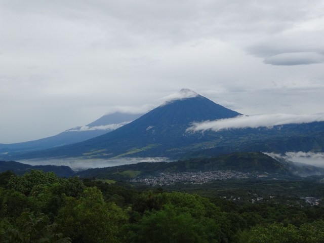 Taking in the distant Volcan de Agua with the active Volcan de Fuego obscured