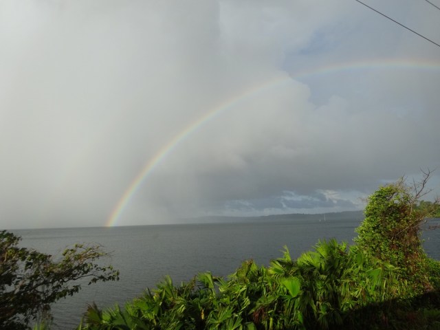 A little wet over the artificial Gatun Lake (its damming made the canal possible)