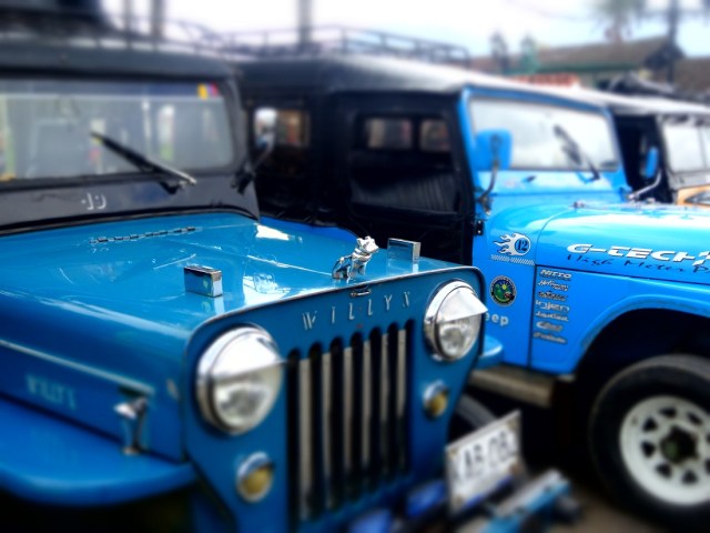 Jeeps clustered in the main plaza