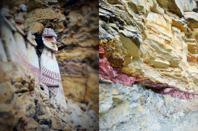 Standing at almost 2 metres tall (left) & natural layered colours in the rock (right)