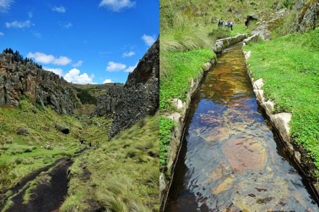 Our descent into the valley (left) & a pre-Incan engineering marvel (right)