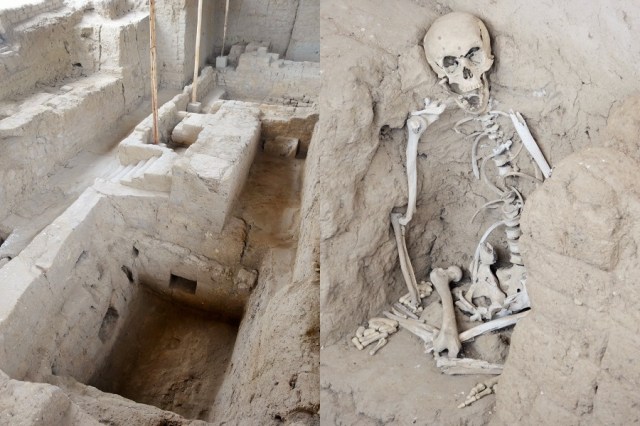 One of the tombs (left) & another with a guard in position (right)