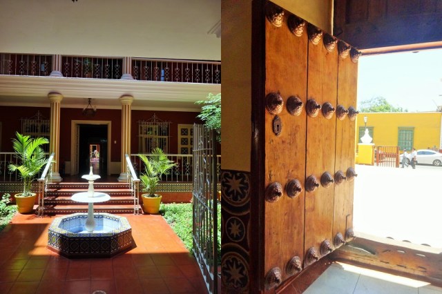 The beautiful courtyards of the Hotel Colonial (left) & exploring Trujillo, what lies behind door number 2? (right)