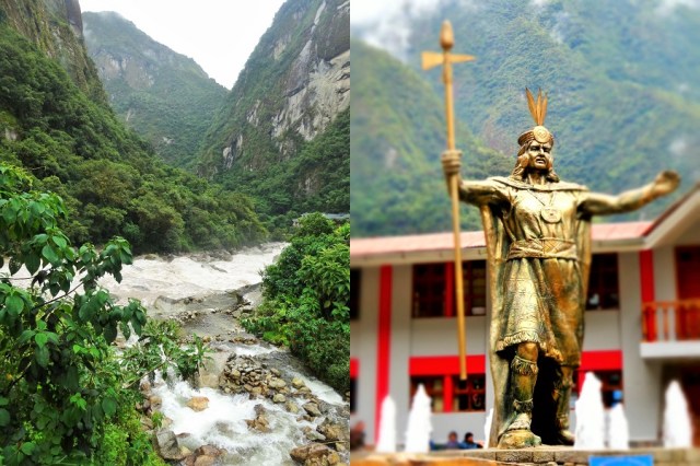 The beautiful part of Aguas Calientes (left) & thankfully a reminder of what was to come (right)