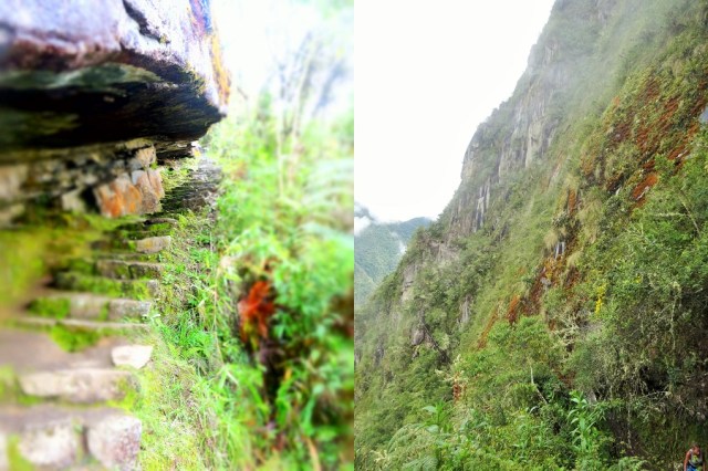 With our path clinging to the cliff face as we complete the Huayna Picchu circuit