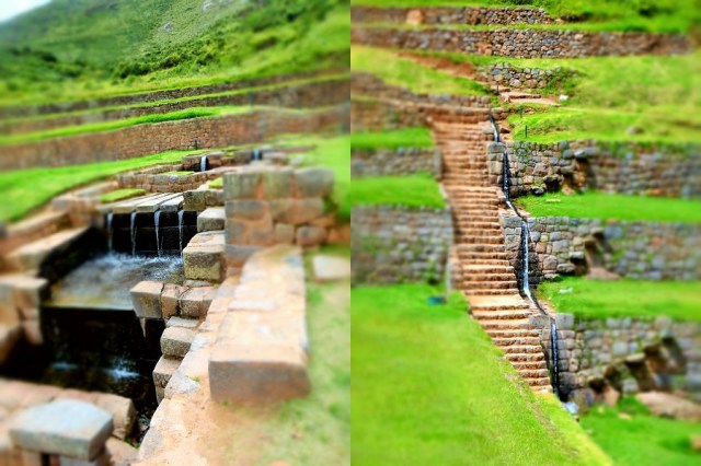 Beautiful water features of the terraces at Tipon