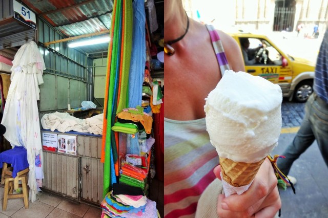 Our tailor in his shoebox sized store (left) & apparently Arequipa is famous for its Queso Helado (Cheese Ice-cream)