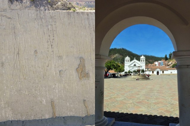 The closest we got dinosaur trails… (left) & the small plaza near the mirador (right)