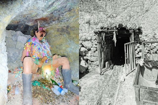 Offering booze to the manhood (left) & finally emerging on the other side of the mountain (right)