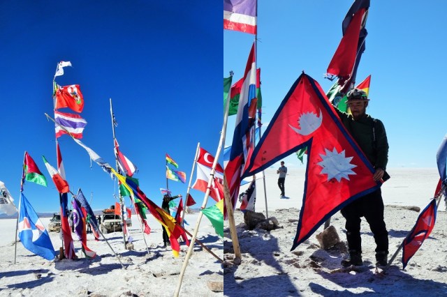 A most motley collection of flags… and a sobering tribute to the victims of the Nepalese earthquake (this was just after the event)