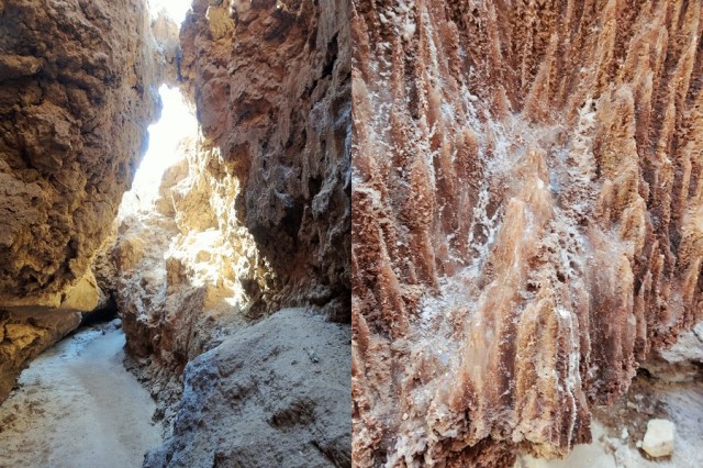 Exploring the narrow canyon with it's incredible salt crystals