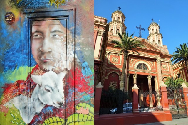 Artistic colour adorns the former home of musician Victor Jara murdered (during the Pinochet regime) in 1973 (left) & Exploring the Yungay neighbourhood (right)