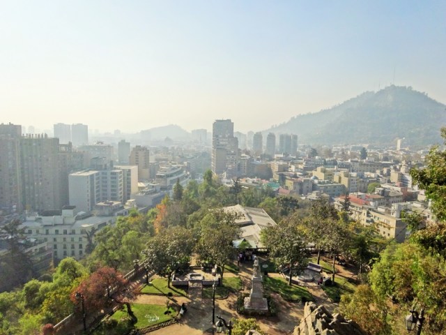Gazing across a hazy Santiago towards the Cerro San Cristobal