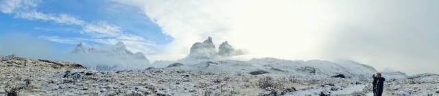 Blue sky, sunshine and some of the Torres peaks