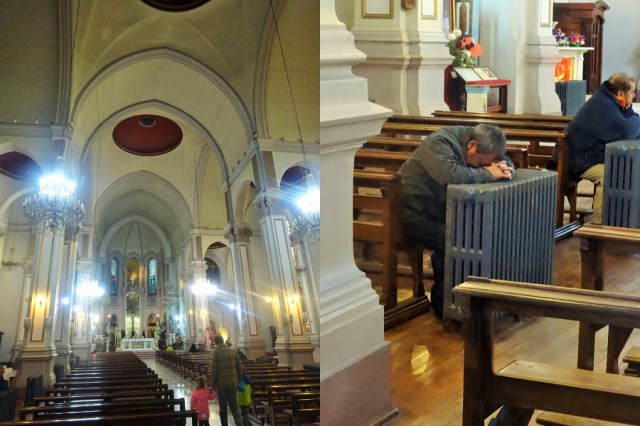 The empty spaces of the Santuario Ma Auxiliadora saw the faithful go to interesting lengths to feel the warmth of their god...