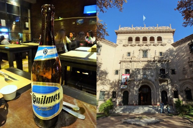 Incredibly, our first Mendoza beverage wasn’t red (left) & Exploring this historical city on a beautiful winters day (right)