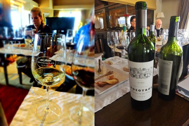 Enjoying life in the lovely Dominio del Plata winery (left) & The Nosotros, a 2009 Malbec and an early candidate for wine of the day (right)