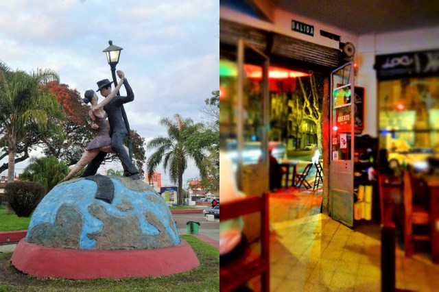 A reminder that we’re entering one of the 3 countries that claims to be the source of salsa dancing (left) & Chilling in a Montevideo bar (right)