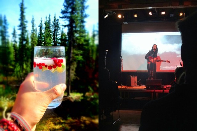 Chilling two ways: Local Yukon gin with wild cranberries and lime (left) & Some chilled tunes with Sarah MacDougall and Wendy McNeill