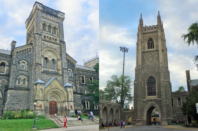 Toronto University and its beautiful grounds (left) & Soldiers Tower with its 54 bell Carillon (right)