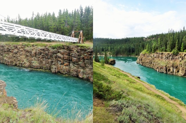 Getting ready to traverse Miles Canyon (left) & The Yukon River, a most stunning colour near Whitehorse (right)