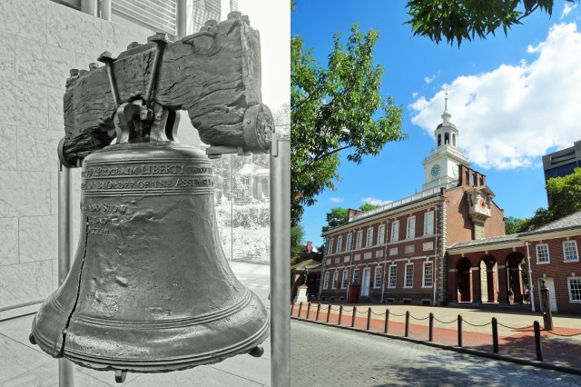 One Liberty Bell, two Liberty Bells… (left) & The UNESCO World Heritage listed, Independence Hall (right)