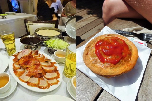 Our first Peking Duck in well over a year (left) & Tucking into a meat pie after probably just as long! (right)