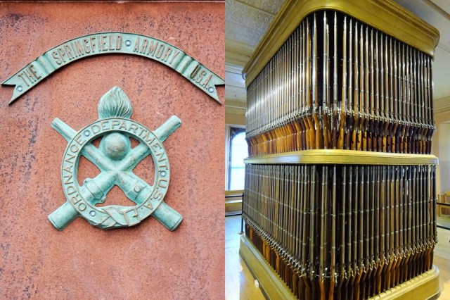 The famous Springfield Armory (left) & An organ of muskets (right)