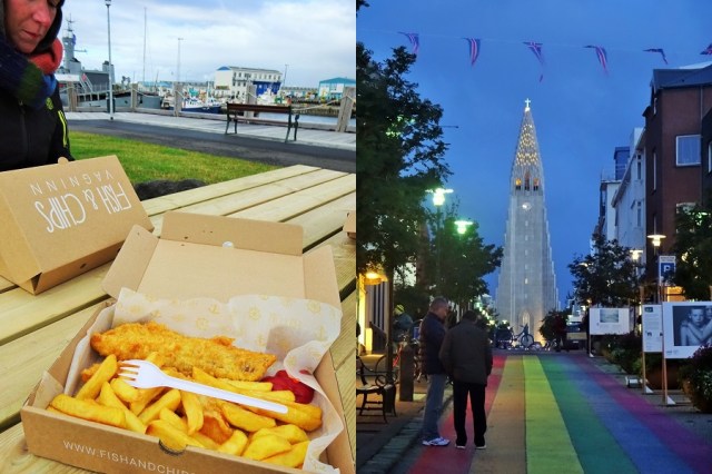 Tasty? Yes, but possibly the most expensive Fish & Chips we will ever devour (left) & The capital turning on the charm at night (right)