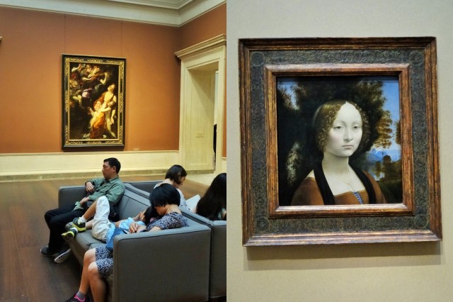 The National Gallery - Tiring work for some... (left) & The only Da Vinci in North America (right)