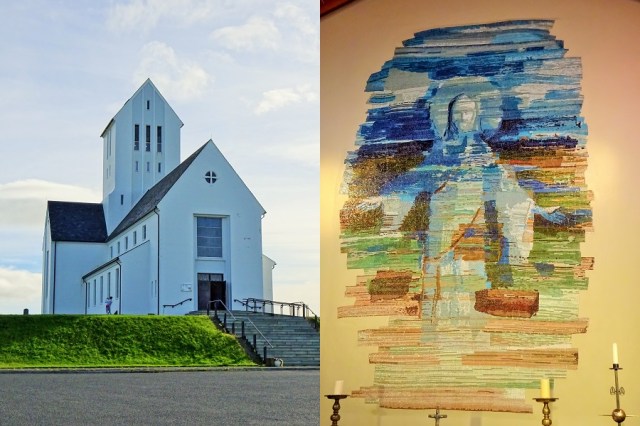 The not so ancient looking church of Skálholt (left) & Always, we’re suckers for a good mosaic (right)