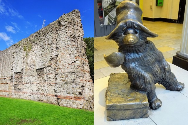 Apparently the best preserved section of London's ancient wall (left) & Finally catching our bear! (right)