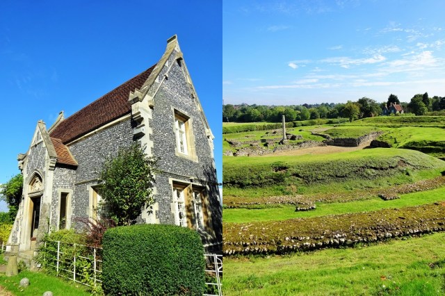 A glorious English Sunday (left) & Taking a peak at the Roman amphitheatre (right)