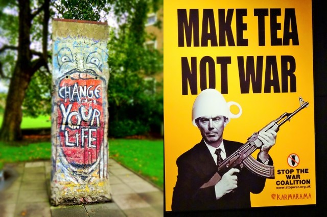 A piece of Berlin (Wall) in London (left) & Tony Blair looking smarter than ever? (right)