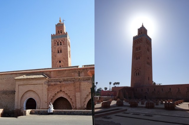 A man and his mosque... (left) & Not just any mosque, the Koutoubia Mosque (right)
