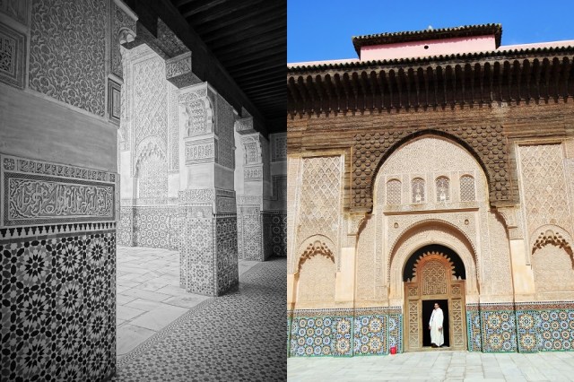 The beauty of the mosque (left) & The calm before the storm... a busload of 30 odd tourists soon arrived to shatter the peace (right)